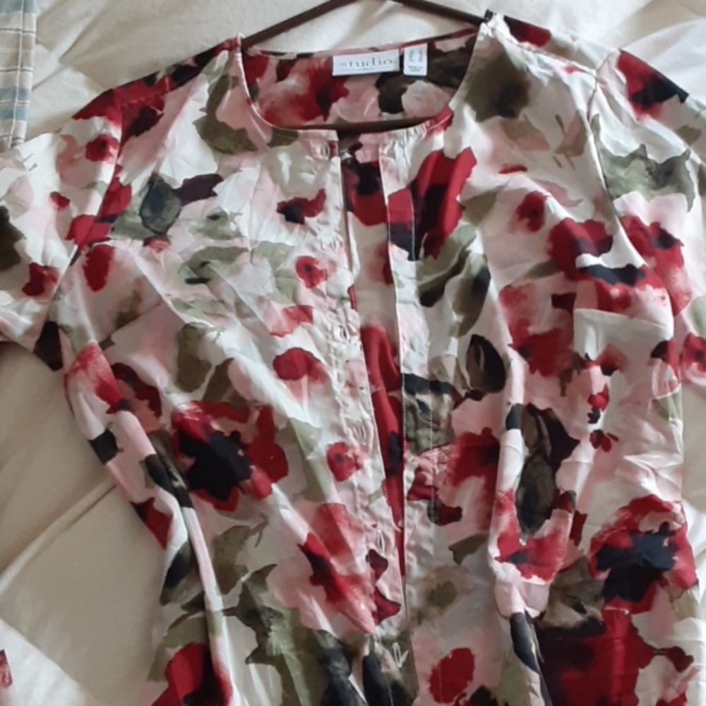 blouse, stylish nylon   silk 3/4 puffy sleeve